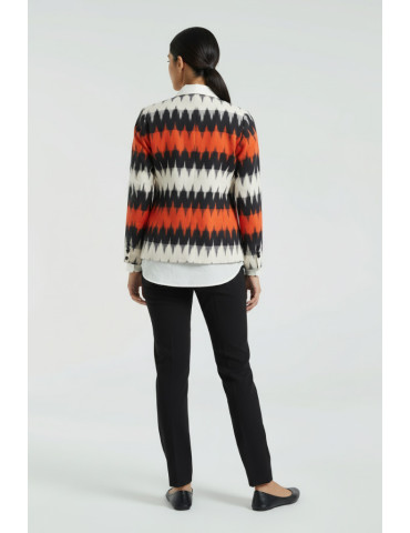 YAMINI Ikat Red Black Full Sleeve Handloom Waistcoat/Jacket 