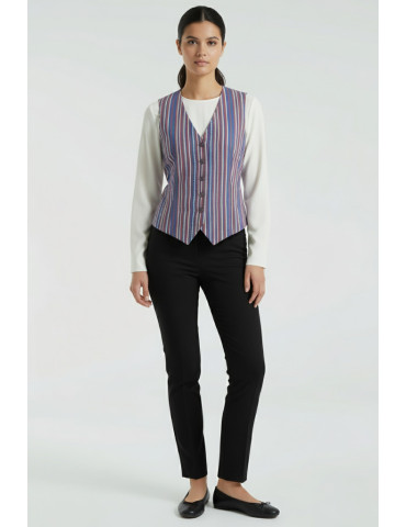 Yamini Hand Block  Blue Red Handloom Waistcoat/Jacket 