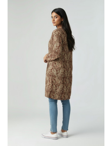 Kalamkari Floral Pattern Long Waistcoat/Jacket