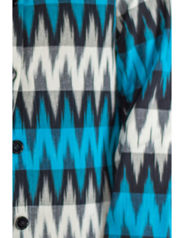 Yamini Blue Ikat Cotton Handloom Waistcoat/Jacket