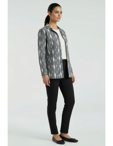 YAMINI Ikat Cotton Grey  Handloom Waistcoat/Jacket