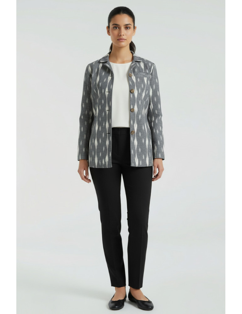 YAMINI Ikat Cotton Grey  Handloom Waistcoat/Jacket