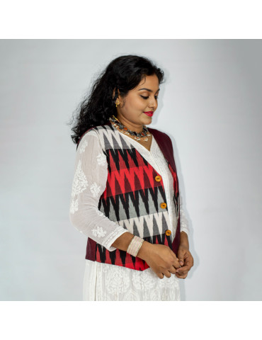 YAMINI Ikat  Cotton Short Handloom Waistcoat/Jacket