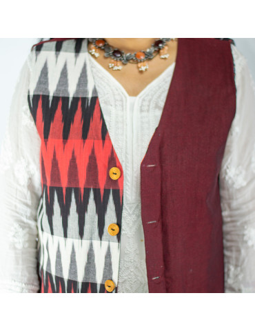 YAMINI Ikat  Cotton Short Handloom Waistcoat/Jacket