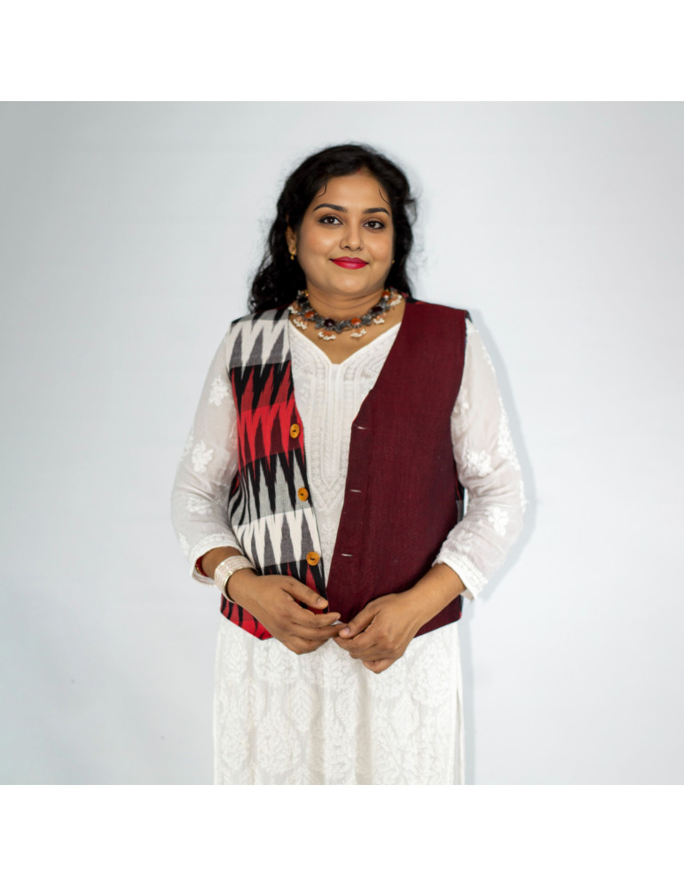 YAMINI Ikat  Cotton Short Handloom Waistcoat/Jacket