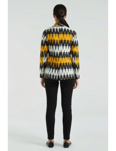 Yamini Ikat Cotton Yellow Black Handloom Waistcoat/Jacket