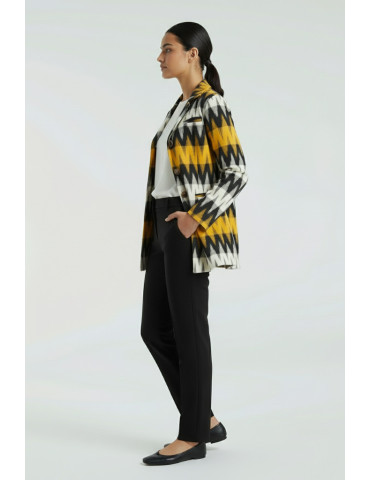 Yamini Ikat Cotton Yellow Black Handloom Waistcoat/Jacket