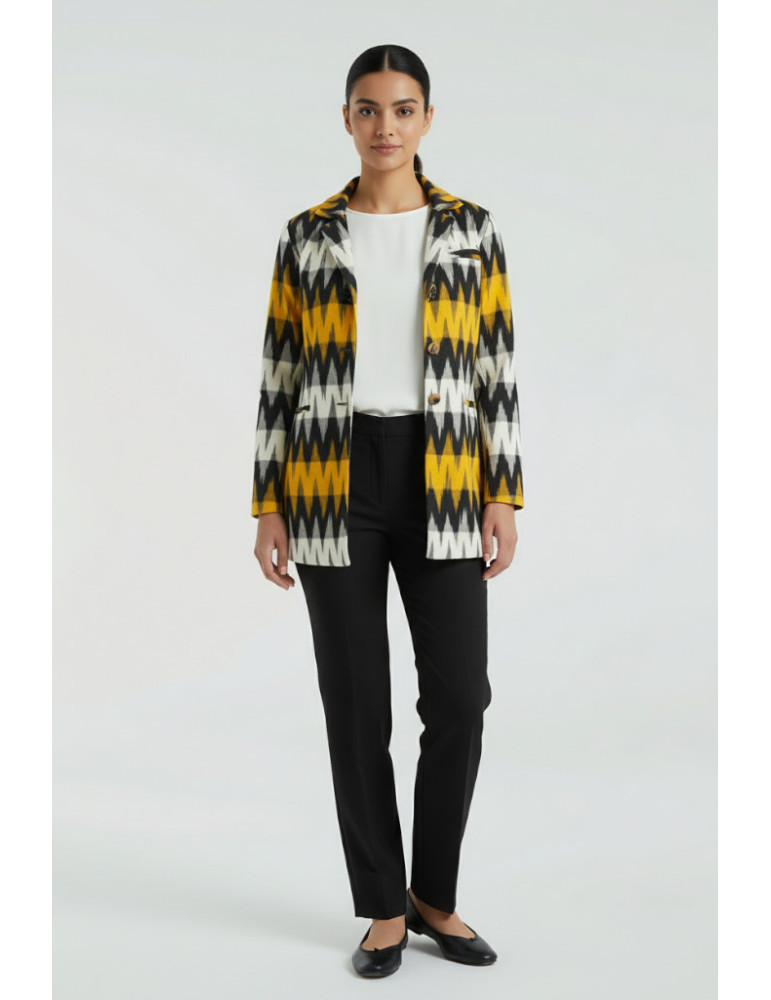 Yamini Ikat Cotton Yellow Black Handloom Waistcoat/Jacket