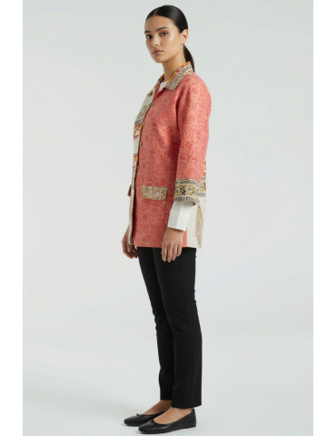 YAMINI Kalamkari South Cotton Peach Handloom Waistcoat/Jacket
