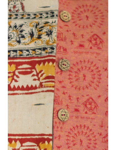 YAMINI Kalamkari South Cotton Peach Handloom Waistcoat/Jacket