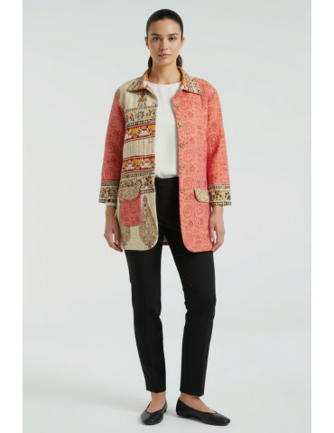 YAMINI Kalamkari South Cotton Peach Handloom Waistcoat/Jacket