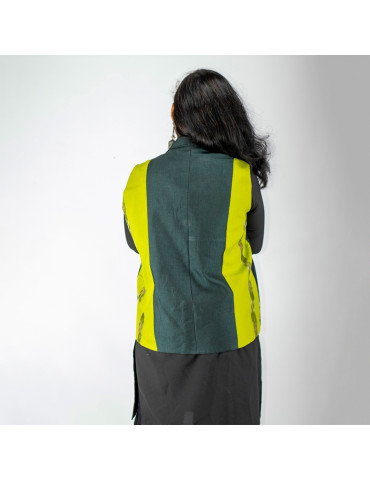 Yamini Parrot Green Sambalpuri Cotton Short  Handloom Waistcoat/Jacket