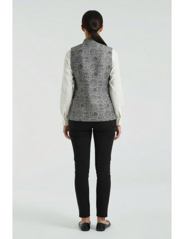 Yamini Khadi Grey & Black Cotton Tribal Print Handloom Waistcoat/Jacket