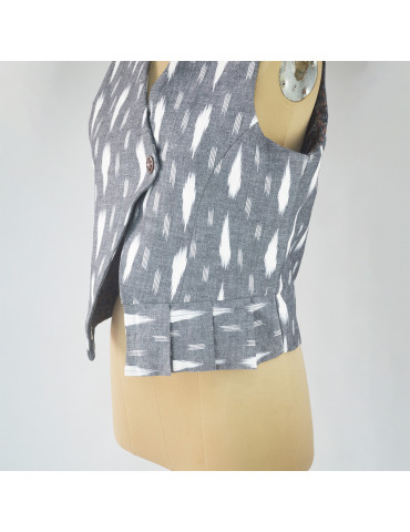 Yamini Ikat Cotton Grey  Handloom Waistcoat/Jacket