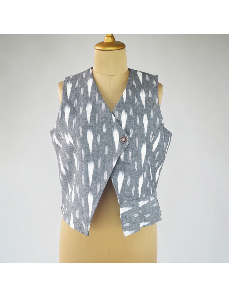Yamini Ikat Cotton Grey  Handloom Waistcoat/Jacket