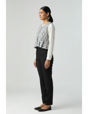 Yamini Ikat Cotton Grey  Short Handloom Waistcoat/Jacket
