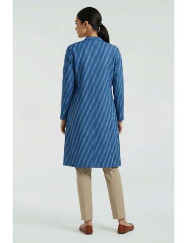  Yamini Ikat Blue Long Handloom Waistcoat/Jacket