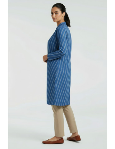  Yamini Ikat Blue Long Handloom Waistcoat/Jacket