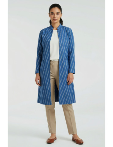  Yamini Ikat Blue Long Handloom Waistcoat/Jacket