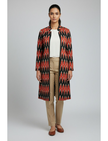  Ikat Brick & Black Long Waistcoat/Jacket