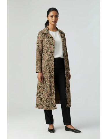 Yamini Black Kalamkari Cotton Long Handloom Waistcoat/Jacket