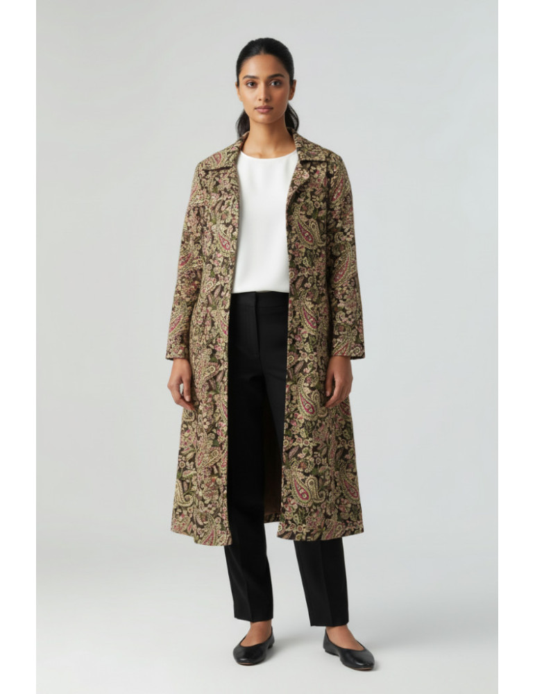 Yamini Black Kalamkari Cotton Long Handloom Waistcoat/Jacket