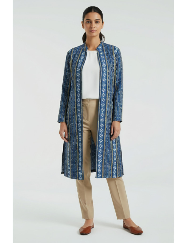 Sambalpuri Geometric Pattern Handloom Long Waistcoat/Jacket