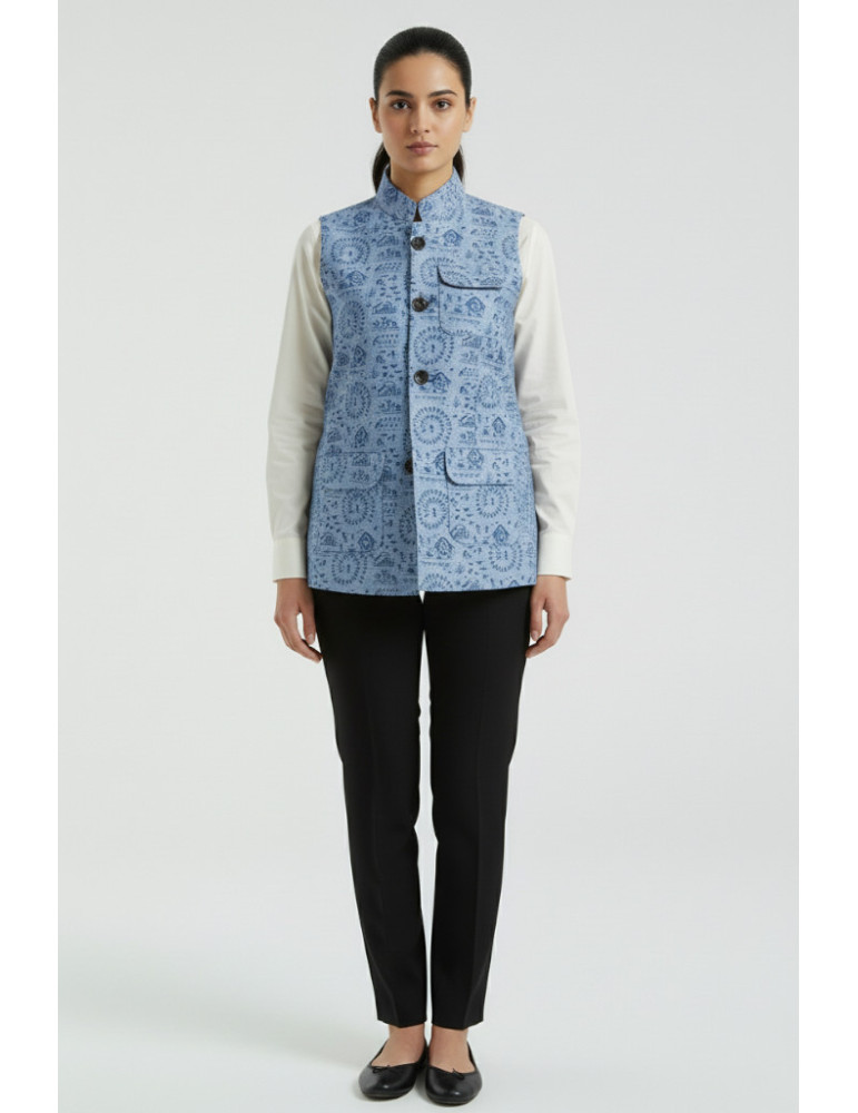 Yamini Khadi Unisex Cotton Tribal Print  Handloom Waistcoat/Jacket
