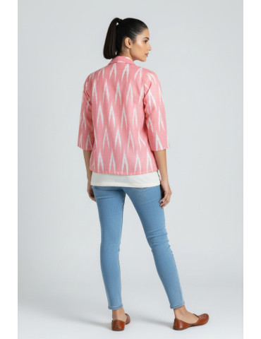 Yamini Baby Pink Ikat Cotton Handloom Jacket