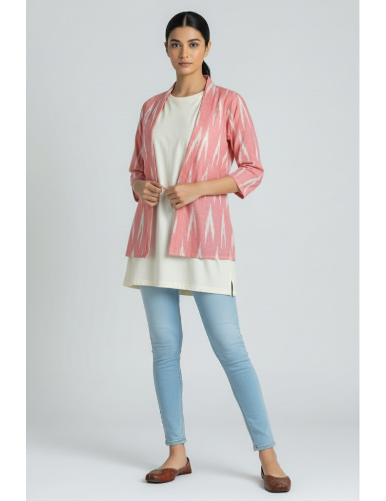 Yamini Baby Pink Ikat Cotton Handloom Jacket