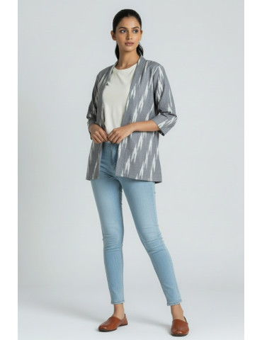 Yamini Grey Ikat Cotton Handloom Jacket