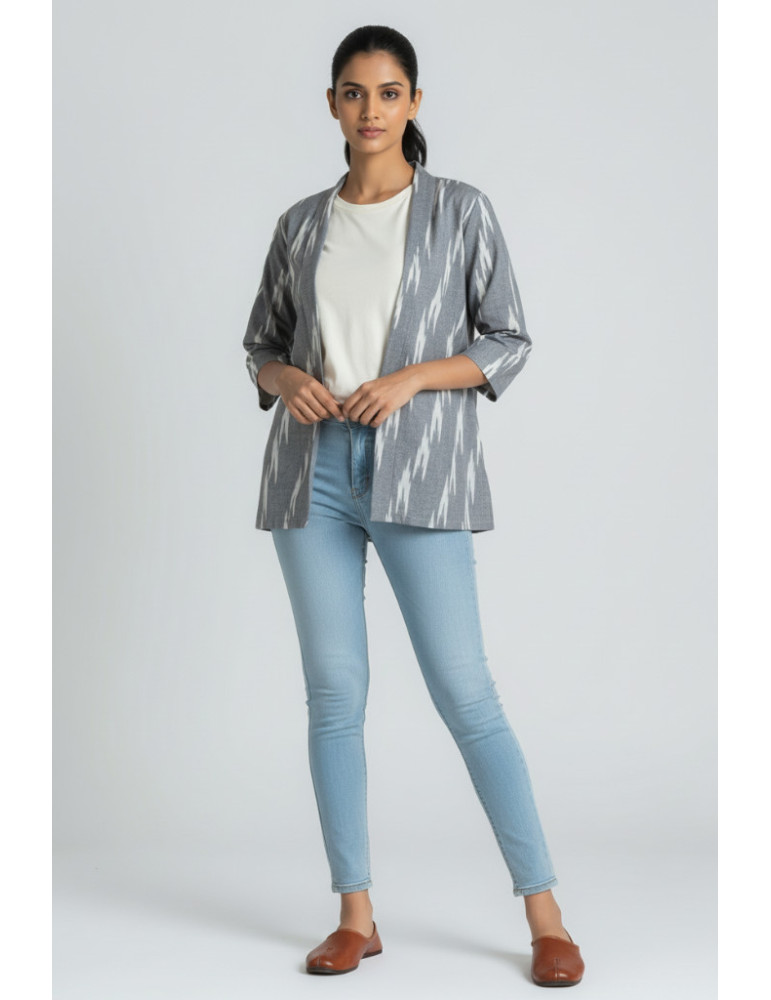 Yamini Grey Ikat Cotton Handloom Jacket