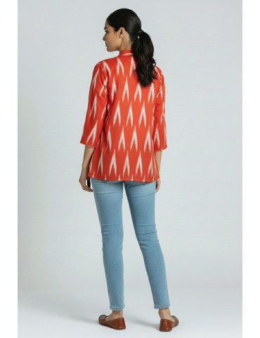 Yamini Brick Red Ikat Cotton Handloom Jacket