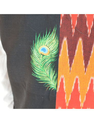 Yamini Black Red Ikat Handloom Peacock Pattachitra Handpainted Waistcoat/Jacket 