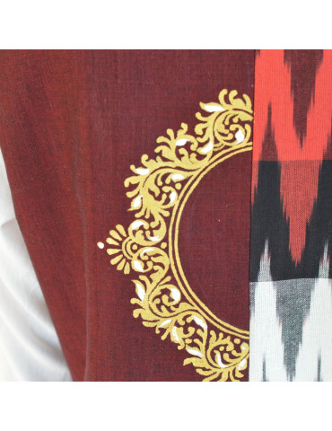 Yamini Maroon Red  Ikat Handloom Dancing Lady Pattachitra Handpainted Waistcoat/Jacket