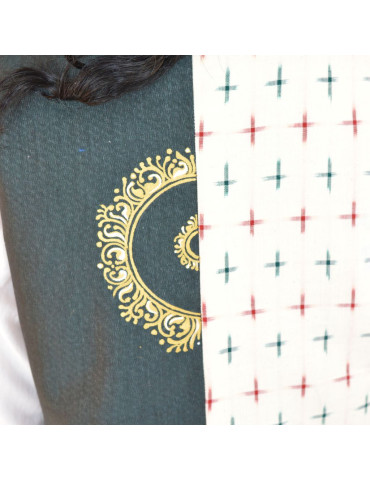 Yamini Bottle Green White Ikat Handloom Handpainted Jacket/Waistcoat