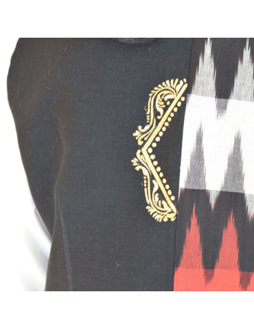 Yamini Red Black Ikat Handloom Pattachitra Hand Painted Lady Waistcoat/Jacket