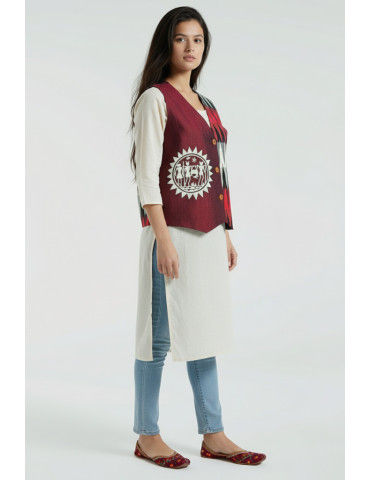 YAMINI Ikat Hand Painted Tribal Art of hanging dear Jacket/Waistcoat