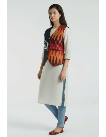 YAMINI Ikat Hand Painted Tribal Art of hut Jacket/Waistcoat