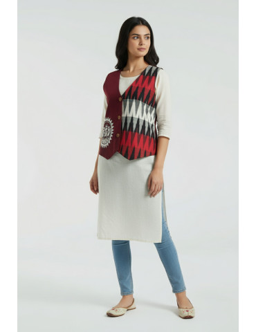 YAMINI Ikat Hand Painted Tribal Art of White Jacket/Waistcoat