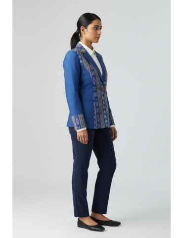 YAMINI Sambalpuri Patchwork Blue Full Sleeve Woven Jacket