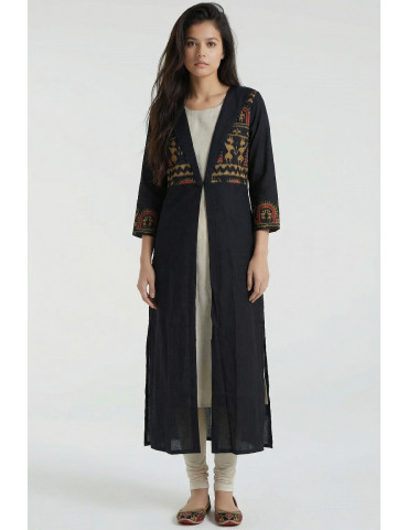 Women Black Cotton Sambalpuri Handloom Tribal Shrug and Overlays