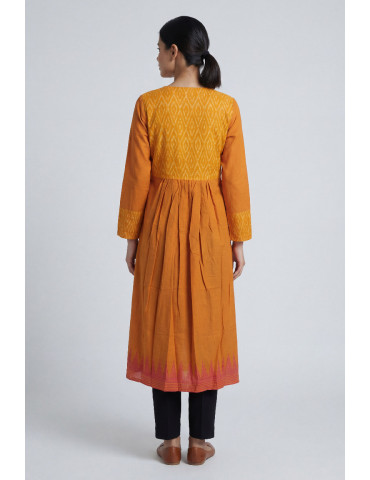 Women Burnt Orange Cotton Mescerised Ikat Geometric Shrug and Overlays