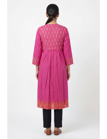 Women Pink Cotton Ikat Geometric Shrug and Overlays