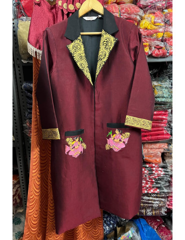 Sambapuri Cotton Maroon Body Black Color Long Coat