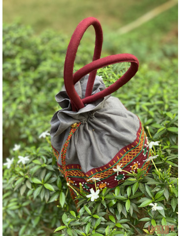 Pure Handloom Aplic work handbag Grey Maroon
