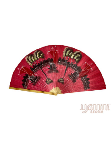 Bamboo Hanging Fan Red