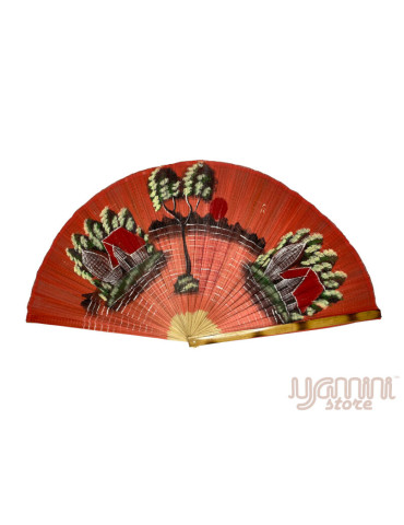 Bamboo Hanging Fan Orange