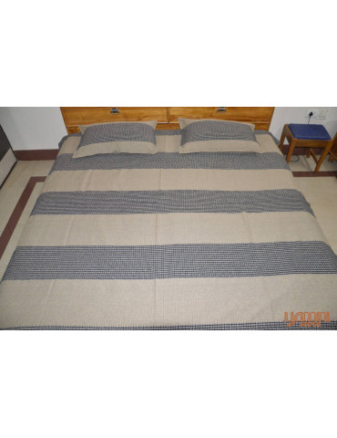 Handloom Cotton Double Bedsheet with Pillow Cover Khaki with Black