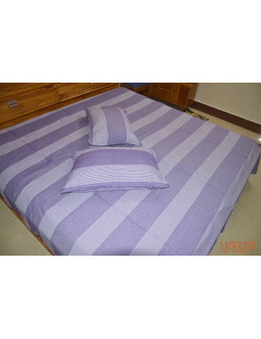 Handloom Cotton Double Bedsheet with Pillow Cover Purple White Striped